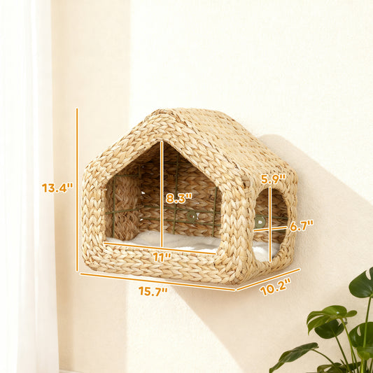 Cat Wall Mounted Condo with Washable Cushion, Natural