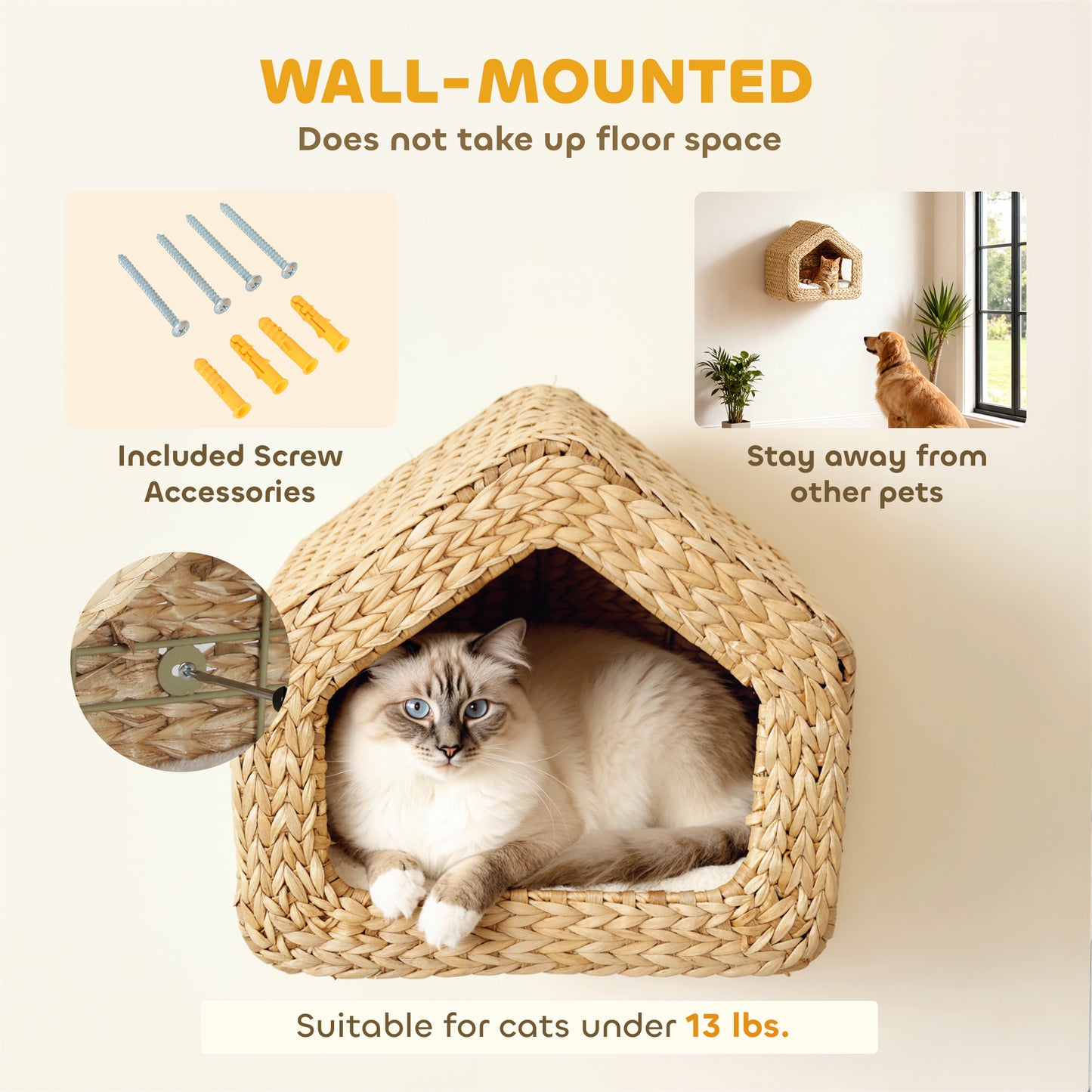 Cat Wall Mounted Condo with Washable Cushion, Natural