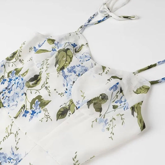 Women's New High Waist Floral Split Strap Dress