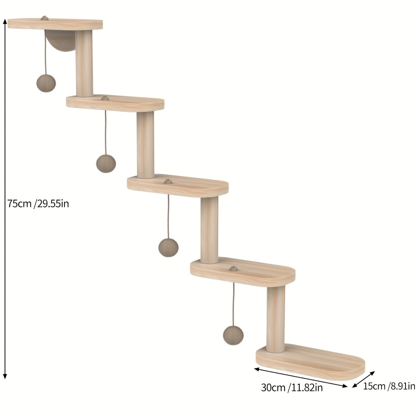 Multi-level Indoor Cat Wall Stair. Space-Saving Wall-Mounted Perch And Play Activity Center, Multi-Level Wooden Cat Climbing System