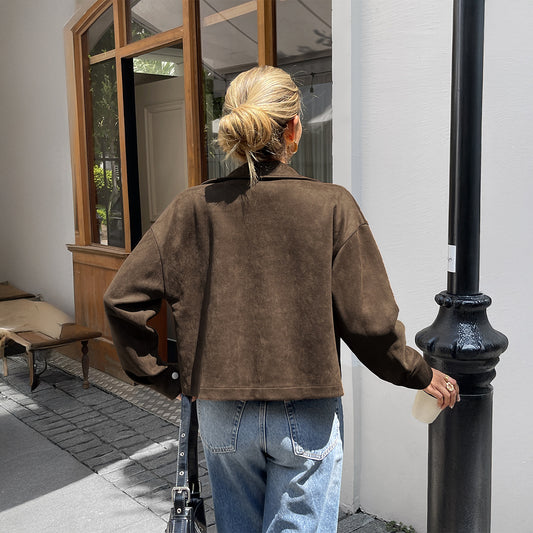 Turn-down Collar Long Sleeve Jacket Coat Women's Clothing