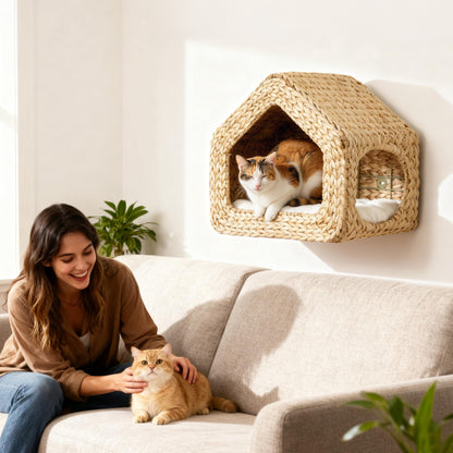 Cat Wall Mounted Condo with Washable Cushion, Natural