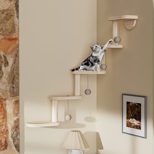 Multi-level Indoor Cat Wall Stair. Space-Saving Wall-Mounted Perch And Play Activity Center, Multi-Level Wooden Cat Climbing System